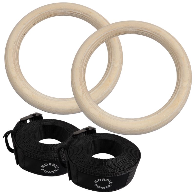Gymnastikringe / Gymrings i træ, mål på strop - NORDIC POWER