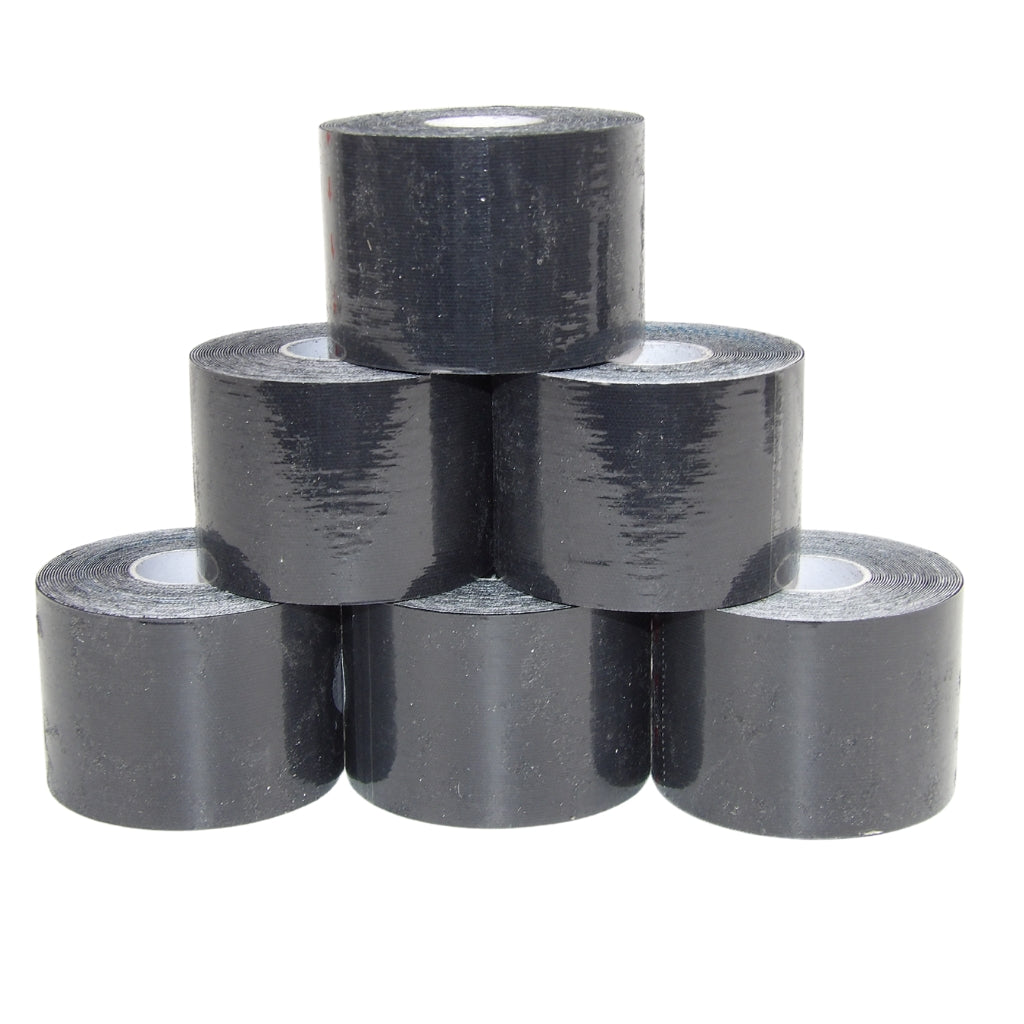 Sportstape Elastisk, 5 Cm x 5 Meter, Sort - 6 Ruller