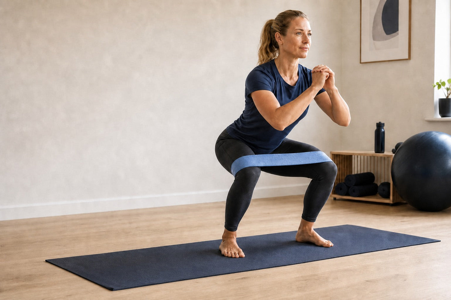Kvinde laver banded squat med et bredt booty band