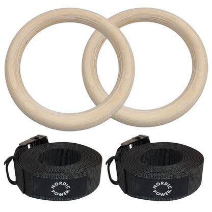 Gymnastikringe / Gymrings i træ, mål på strop - NORDIC POWER