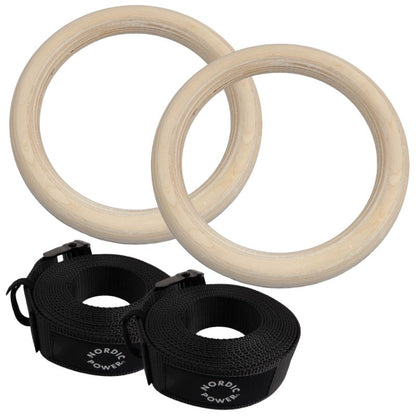 Gymnastikringe / Gymrings i træ, mål på strop - NORDIC POWER