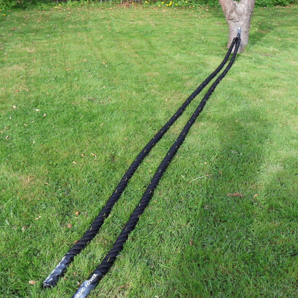 Battlerope 9 Meter, Ø38 mm, Sort med gul snor - NORDIC POWER - TILBUD