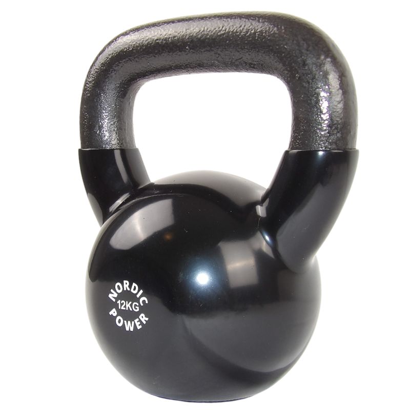 Kettlebell 12 Kg. Sort Støbejern og Vinyl - NORDIC POWER