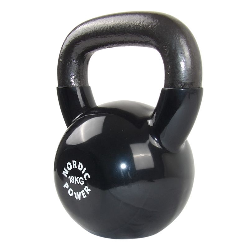 Køb kettlebell 18 kg. Sort jern og Vinyl - NORDIC POWER, God til hjemmetræning