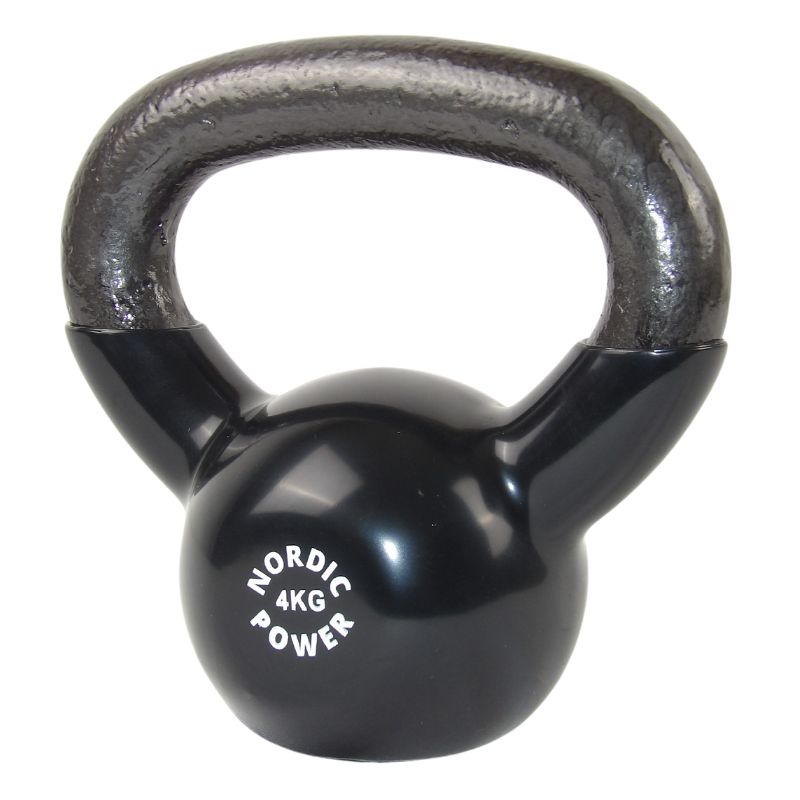 Køb kettlebell 4 kg. Sort jern og Vinyl - NORDIC POWER, God til hjemmetræning