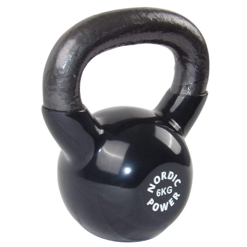 Køb kettlebell 6 kg. Sort jern og Vinyl - NORDIC POWER, God til hjemmetræning