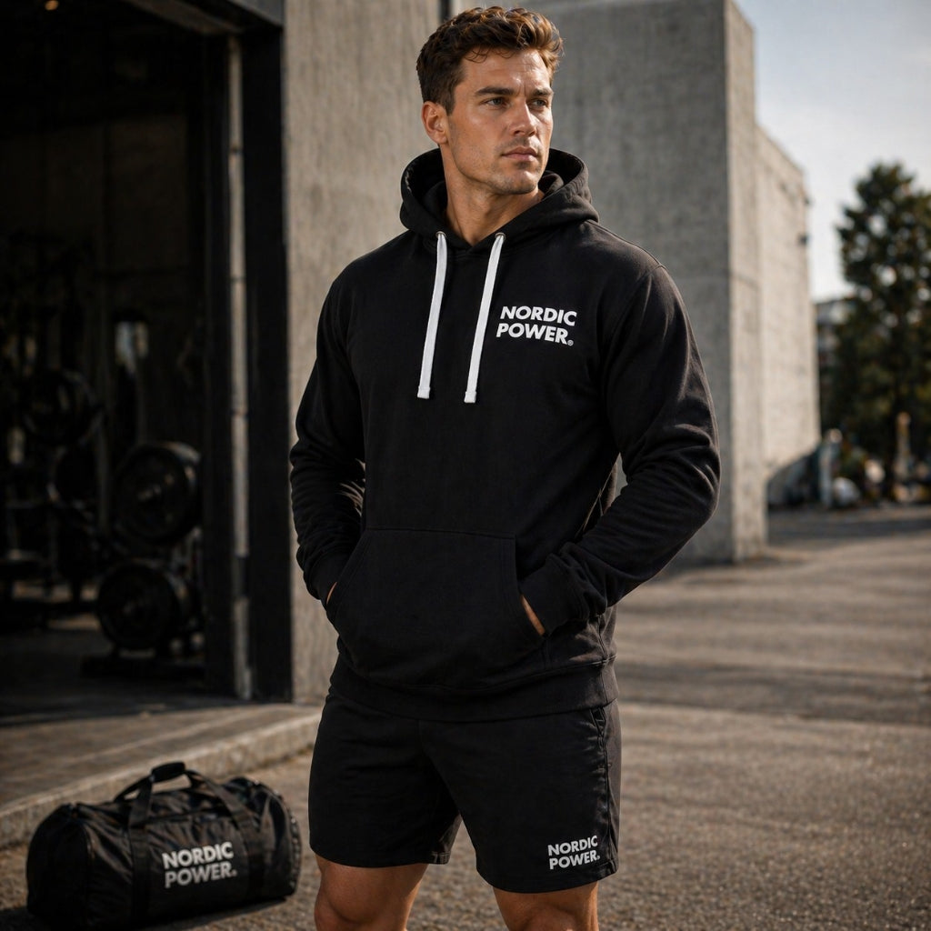 Sort Hoodie, Hættetrøje Str. L, sporty fit - NORDIC POWER
