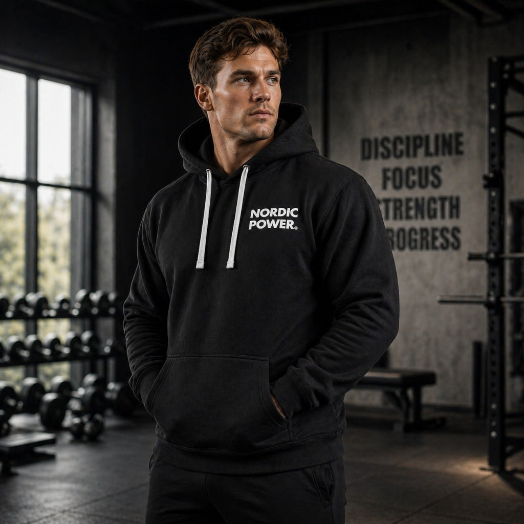 Sort Hoodie, Hættetrøje Str. L, sporty fit - NORDIC POWER