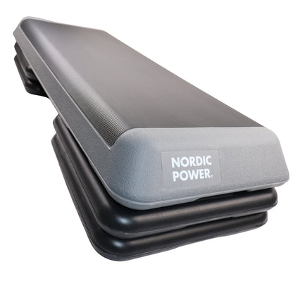 Stepbænk Justerbar 110 cm, Sort og Grå - NORDIC POWER
