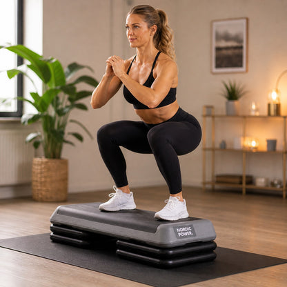 Stepbænk Justerbar 110 cm, Sort og Grå - NORDIC POWER