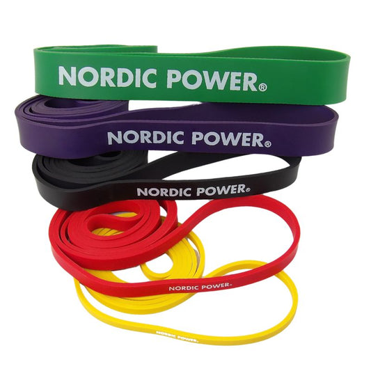 Strength Band 5 Pk. Gul, Rød, Sort, Lilla, Grøn i Latex - NORDIC POWER