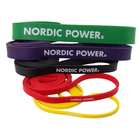 Strength Band 5 Pak. Gul, Rød, Sort, Lilla, Grøn i Latex - NORDIC POWER