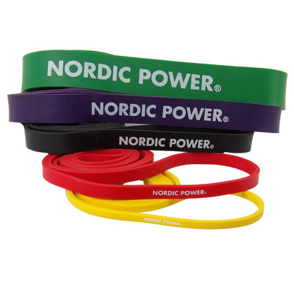 Strength Band 5 Pk. Gul, Rød, Sort, Lilla, Grøn i Latex - NORDIC POWER